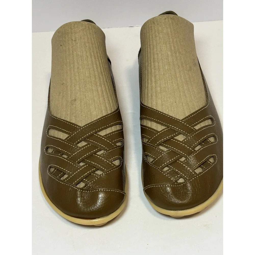 Kunsto Women Leather Casual Cut Out Loafers Flat Slip-on Shoes Sz EUR 42 US 10
